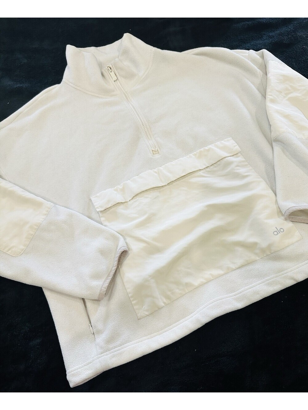 Alo Yoga Women's White Fleece 1/4 Zip Mock Neck Sweatshirt Pockets L
